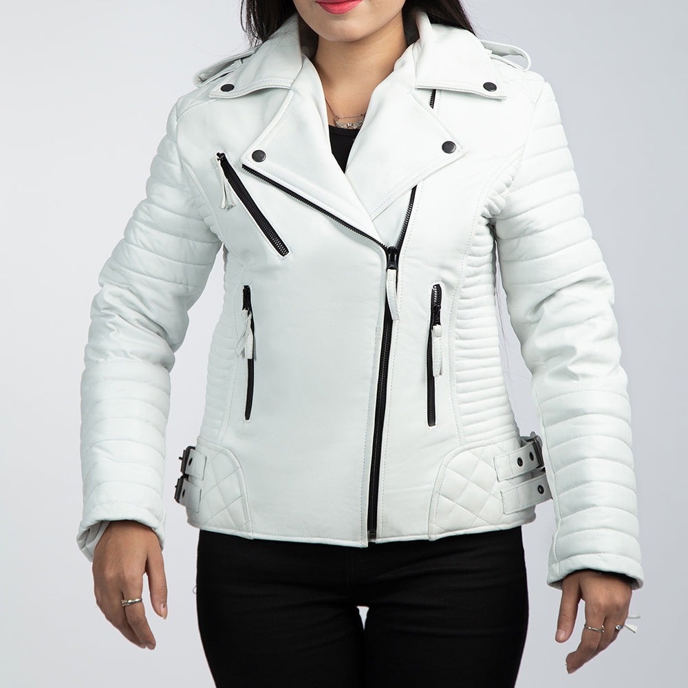 Chelsea White Leather Biker Jacket